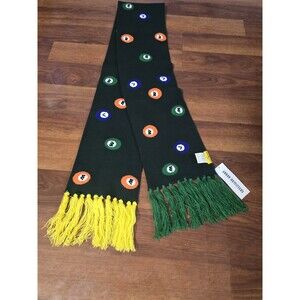 Urban Outfitters Wish Me Luck Pool Billiard Ball Knit Scarf Green, Yellow Fringe